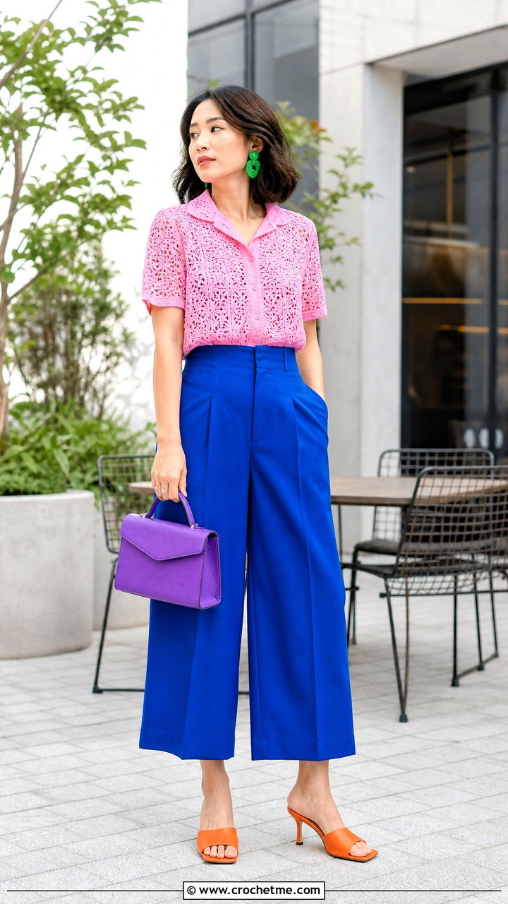 Crochet Shirt With Culottes - 35 crochet shirt outfit ideas