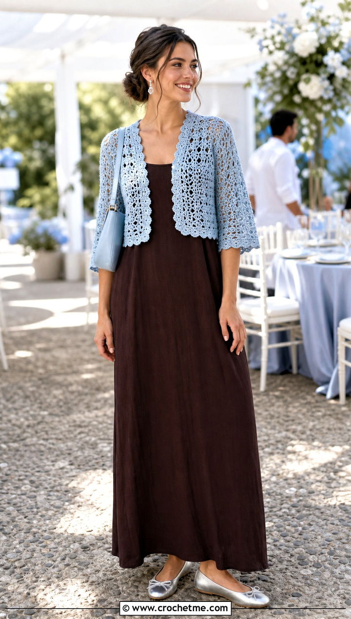 Crochet Shrug Cardigan With Sleeveless Maxi Dress - 25 lightweight crochet cardigan outfit ideas