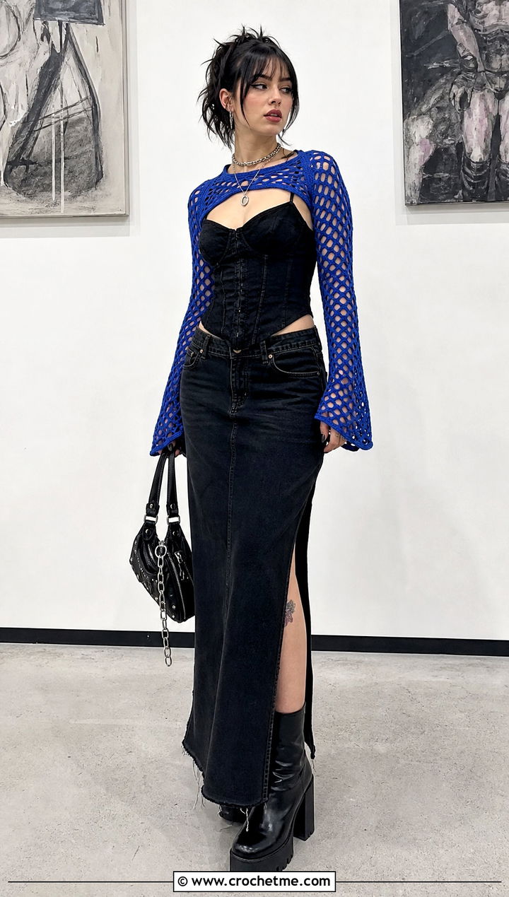 Crochet Shrug Top With A Corset Tank - 25 emo crochet top outfit ideas