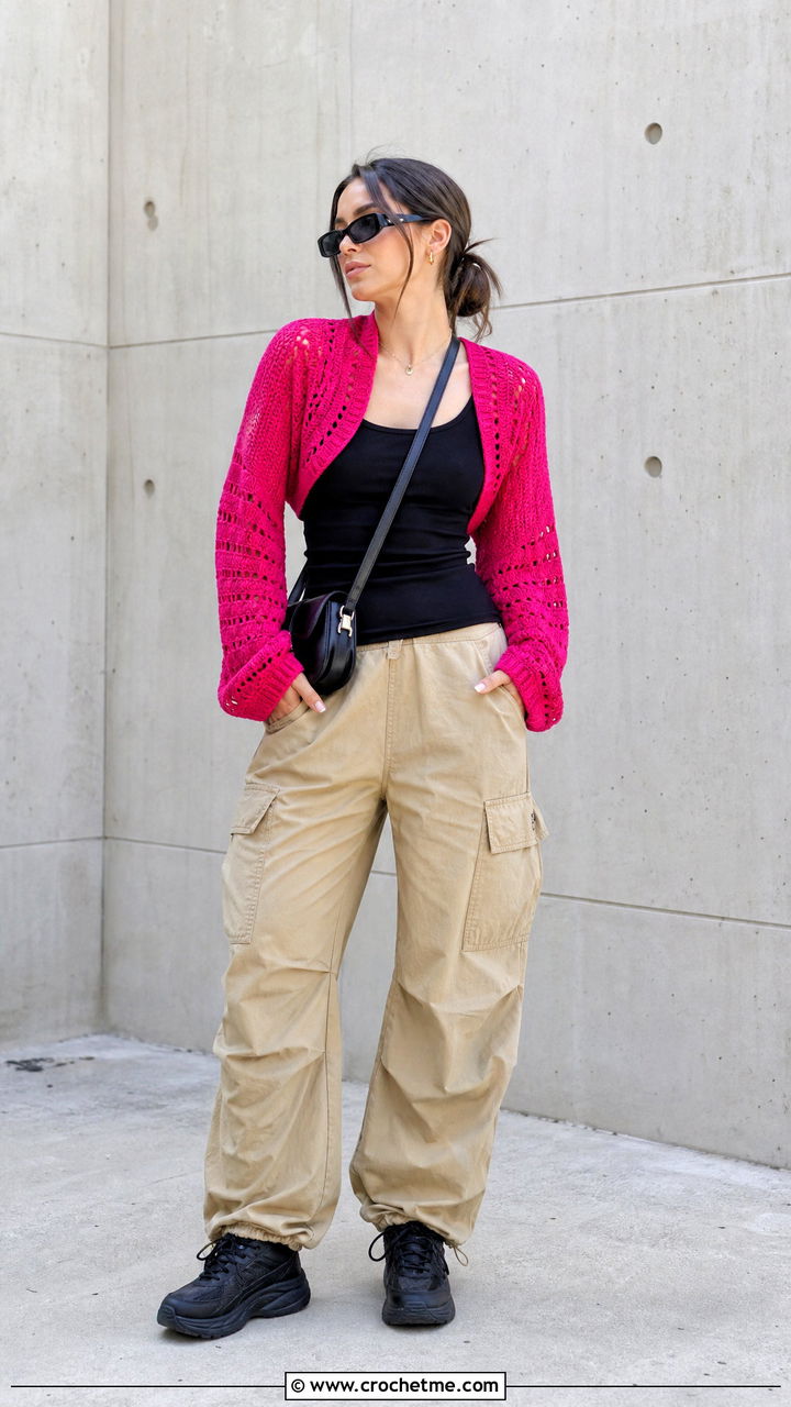 Crochet Shrug With Cargo Pants - 35 cute crochet clothes and outfit ideas
