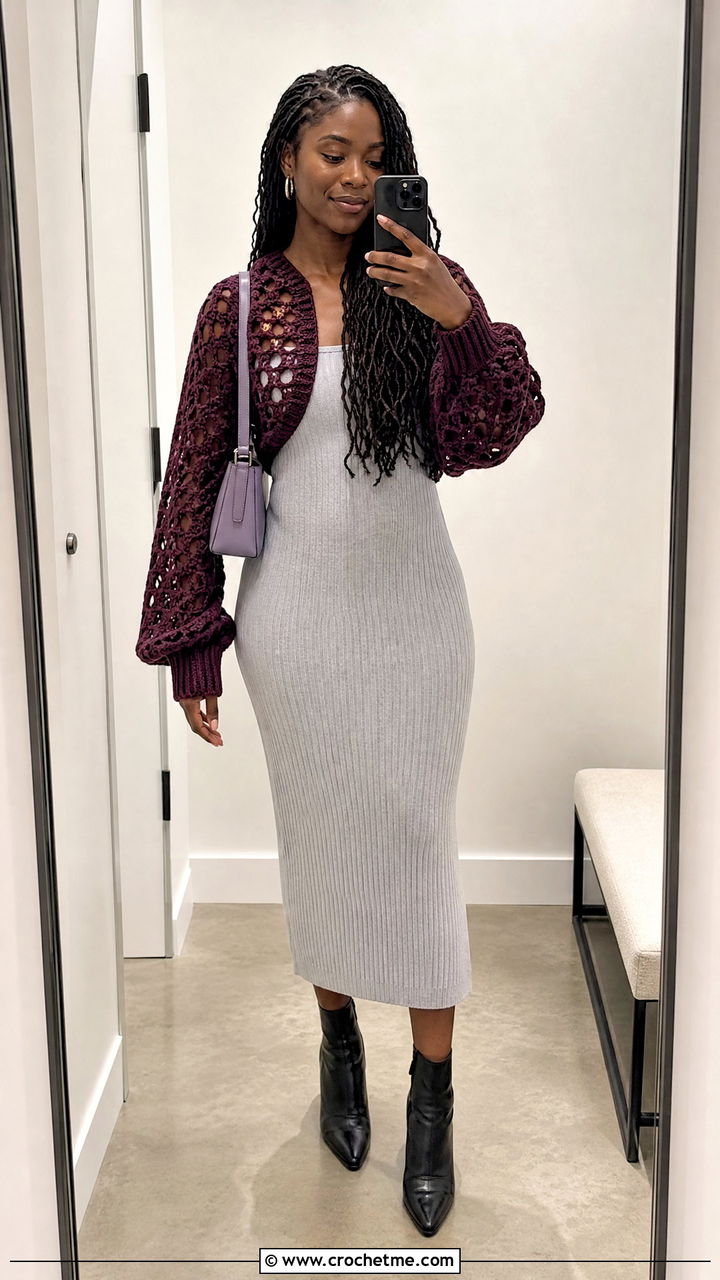 Crochet Shrug With Ribbed Midi Dress - 35 crochet outfits black women outfit ideas