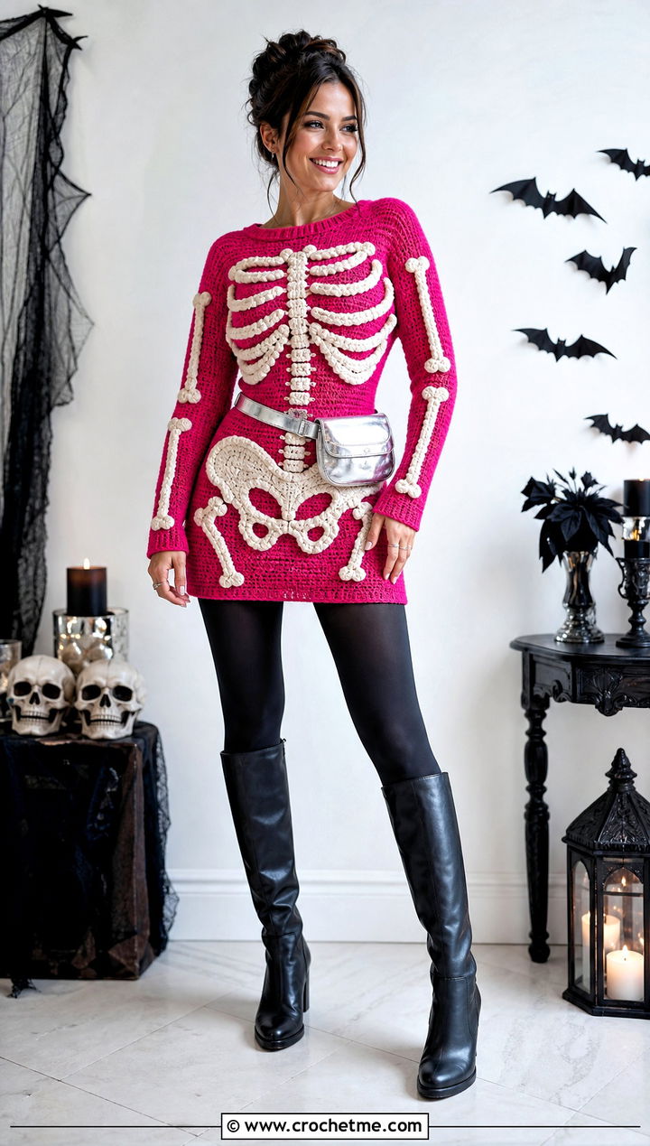 Crochet Skeleton Sweater Dress Costume - 15 crochet halloween costumes women outfit ideas