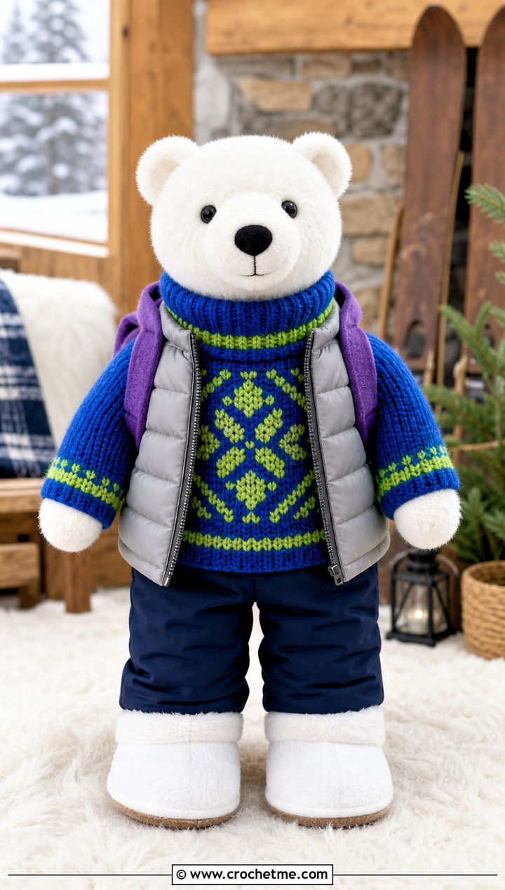 Crochet Ski Sweater With Puffer Vest - 25 Crochet Stuffie Clothes and outfit ideas
