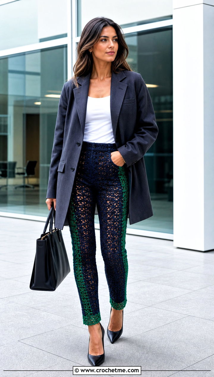 Crochet Skinny Jeans With Oversized Blazer - 30 crochet denim pants outfit ideas
