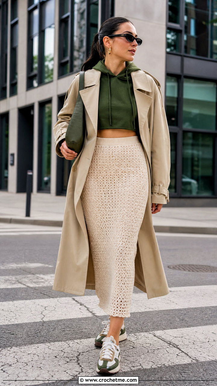 Crochet Skirt And Hoodie Streetwear Outfit - 35 crochet skirt outfit ideas