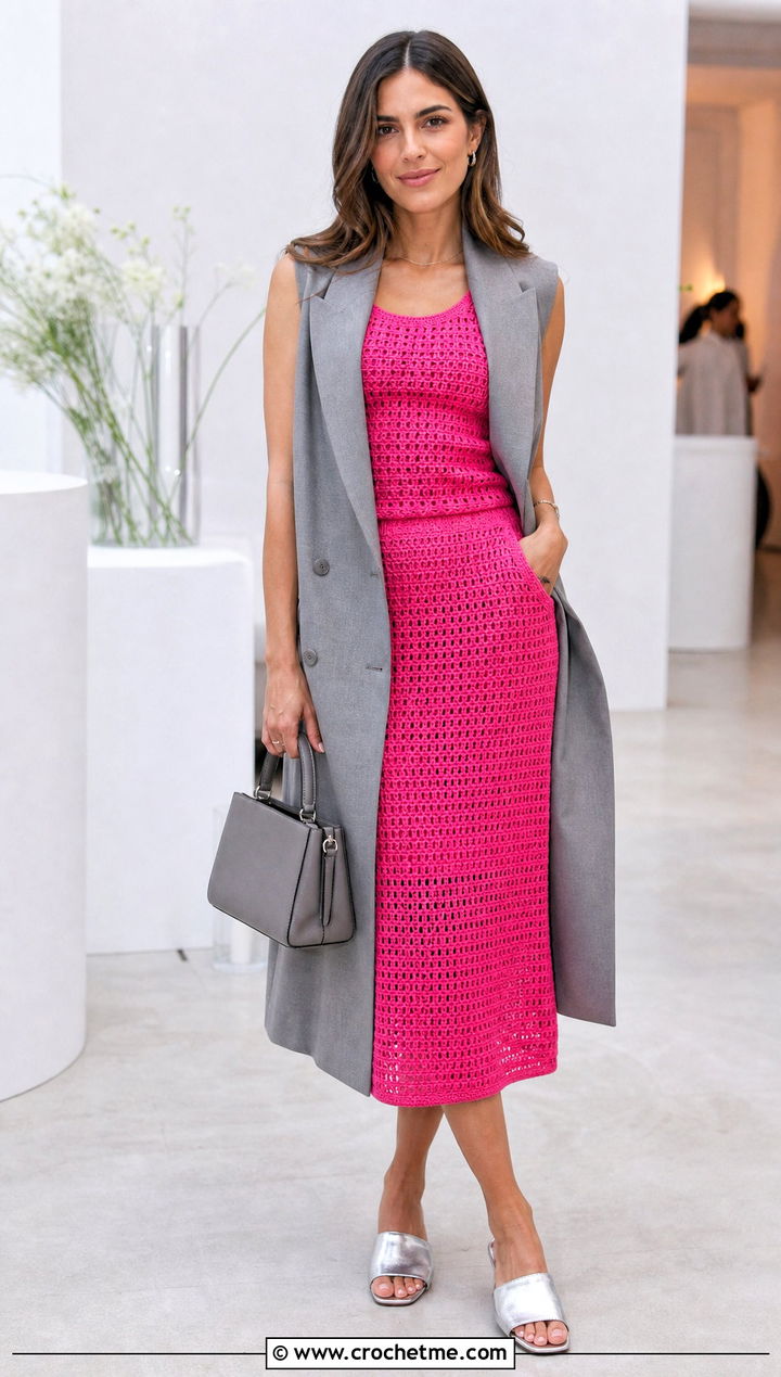 Crochet Skirt Set With Longline Vest - 25 easy clothes to crochet outfit ideas