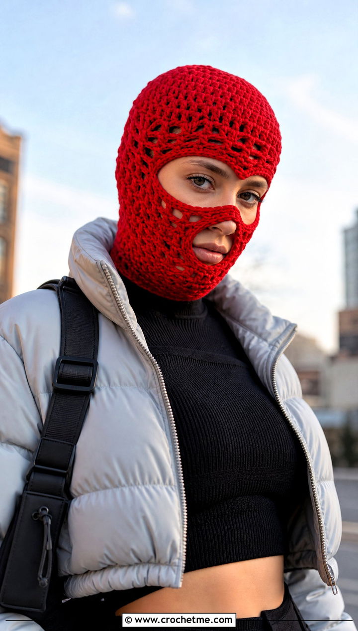 Crochet Skull Balaclava With Puffer Jacket - 20 Crochet Halloween Clothing and outfit ideas