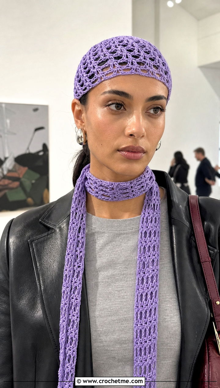 Crochet Skull Cap And Skinny Scarf With Leather Blazer - 25 crochet hat scarf outfit ideas