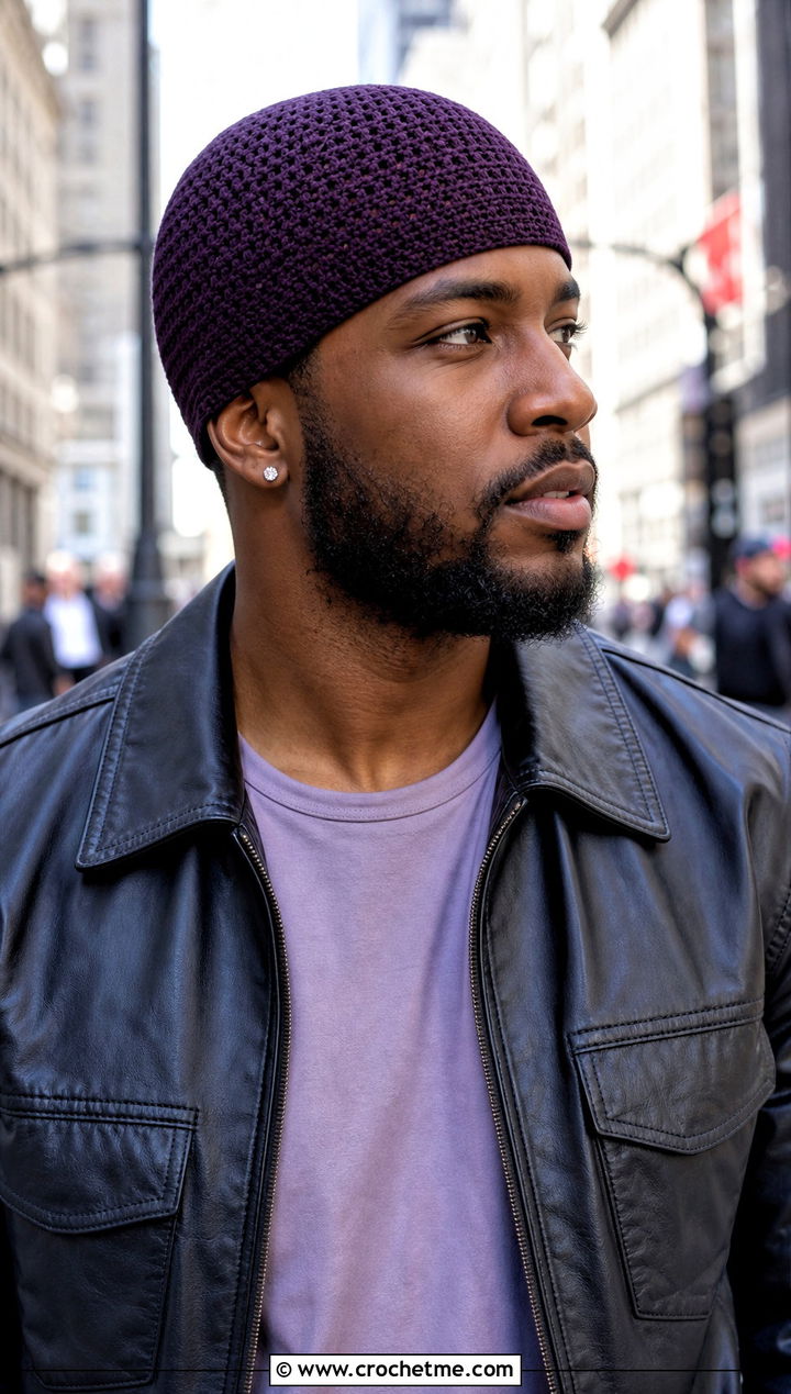 Crochet Skull Cap With Leather Jacket - 25 Crochet Chemo Caps For Men outfit ideas