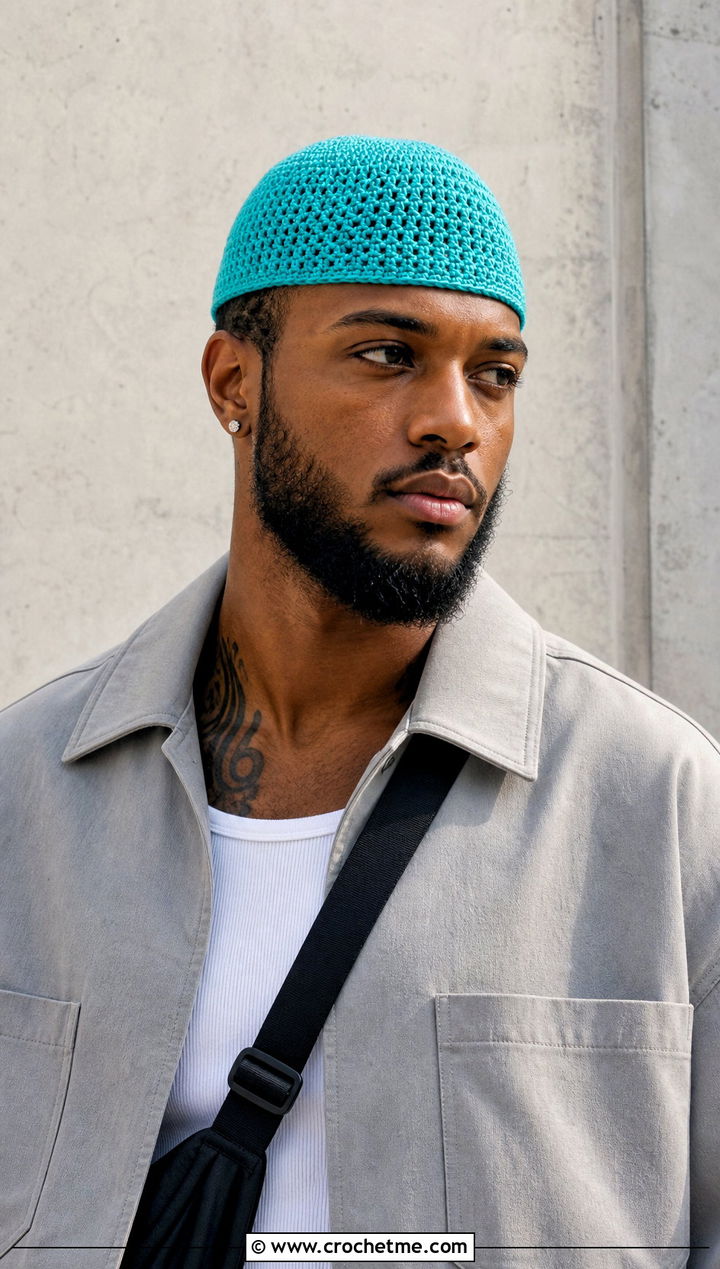 Crochet Skull Cap With Overshirt And Cargo Pants - 15 Crochet Men's Hats outfit ideas