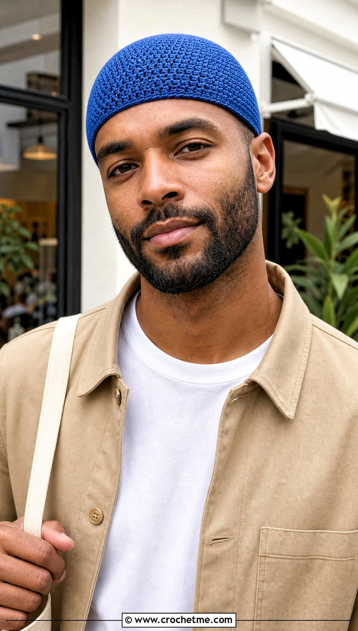 Crochet Skull Cap With Overshirt Outfit - 15 Unique Crochet Men Hat outfit ideas