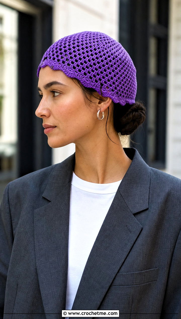 Crochet Skull Cap With Oversized Blazer And Trousers - 15 Easy Crochet Hats For Women outfit ideas