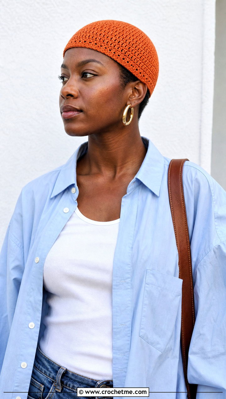 Crochet Skull Cap With Oversized Shirt - 30 crochet hats black women outfit ideas