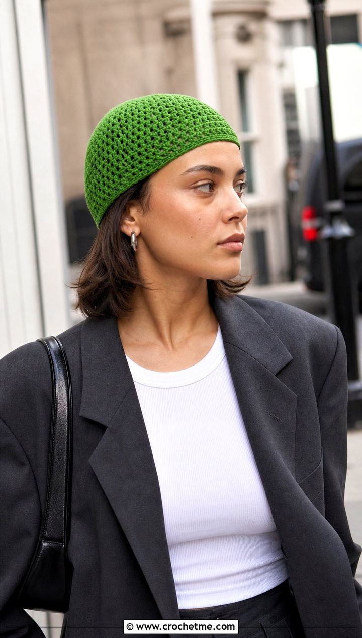 Crochet Skull Cap With Oversized Suit - 15 Tiktok Crochet Hat outfit ideas