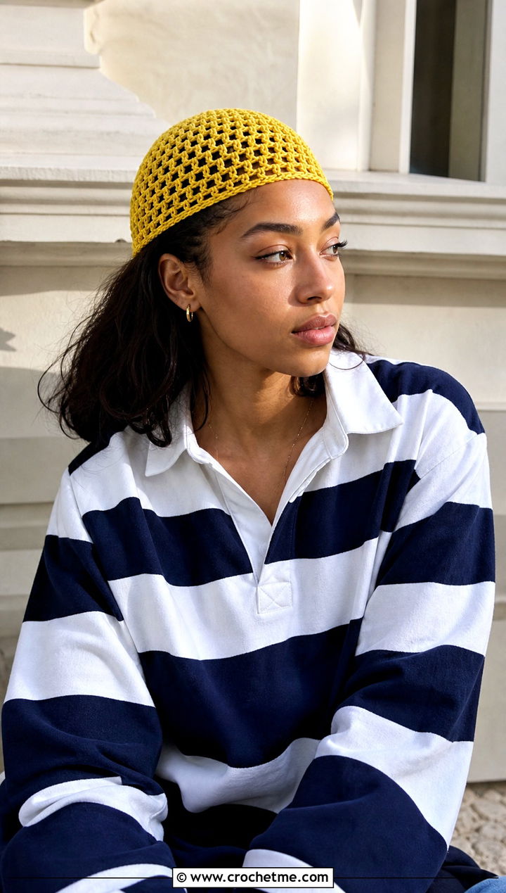 Crochet Skull Cap With Rugby Shirt - 30 aesthetic crochet hat ideas