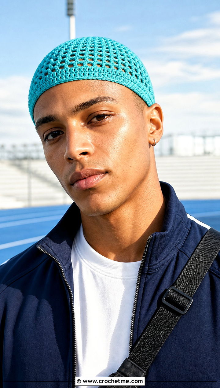 Crochet Skull Cap With Track Jacket Outfit - 25 Unisex Crochet Hat outfit ideas