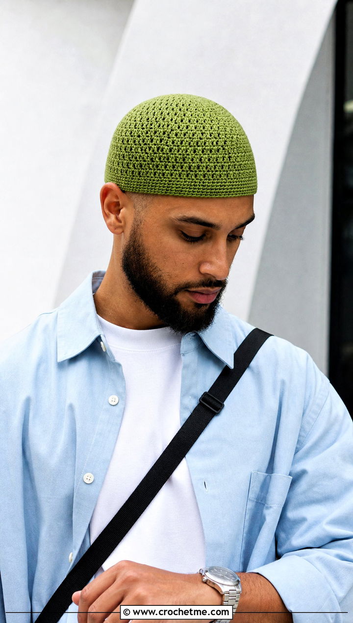 Crochet Skullcap With Minimalist Outfit - 15 Crochet Mens Hats outfit ideas
