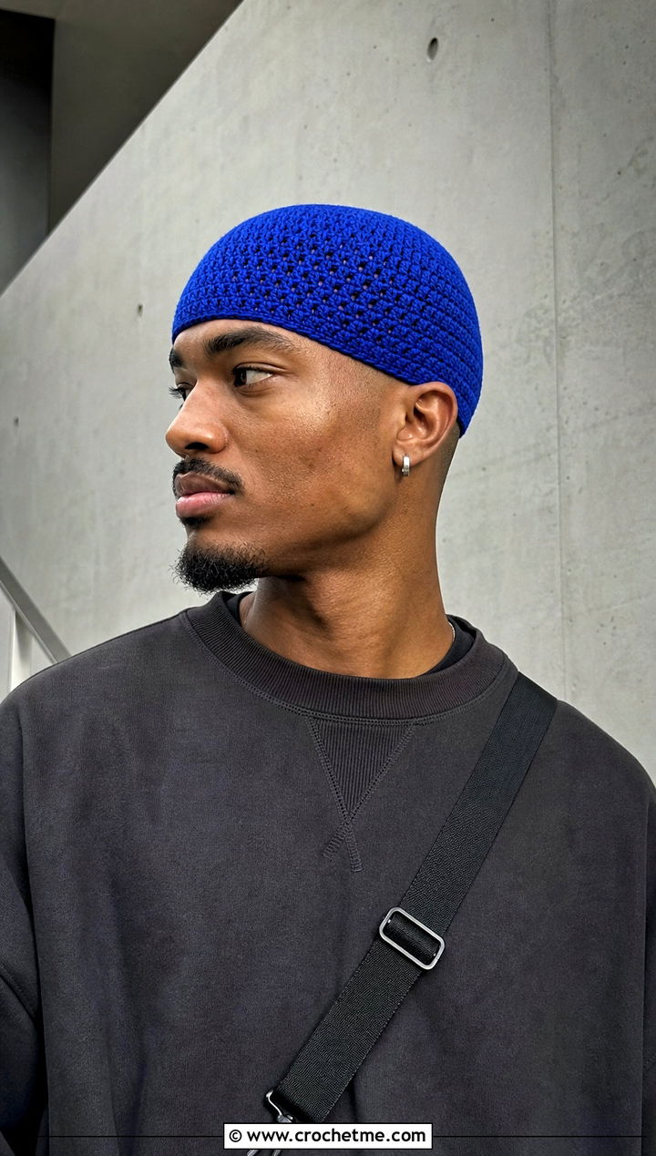Crochet Skullcap With Monochrome Streetwear - 30 male crochet hat outfit ideas