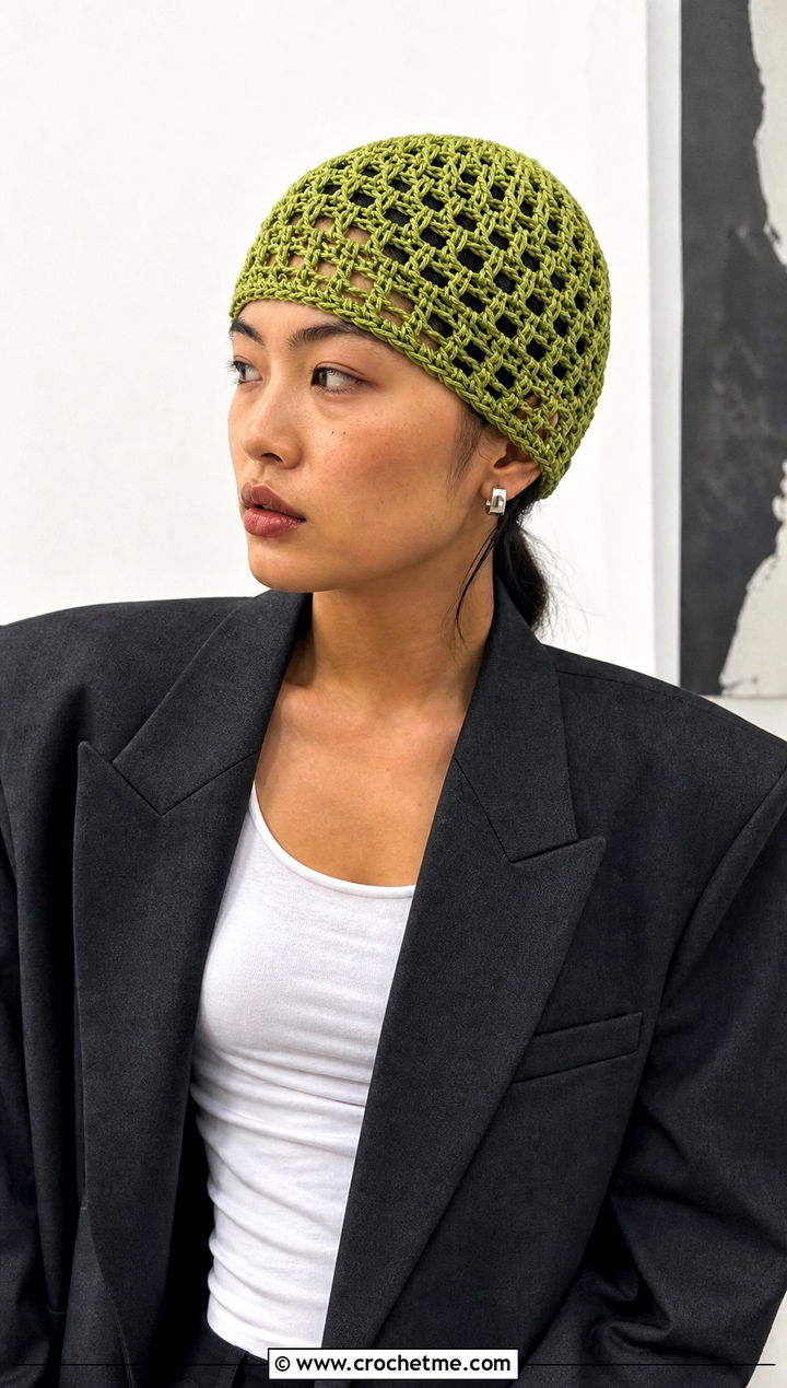 Crochet Skullcap With Oversized Blazer - 20 Cool Crochet Hat Ideas