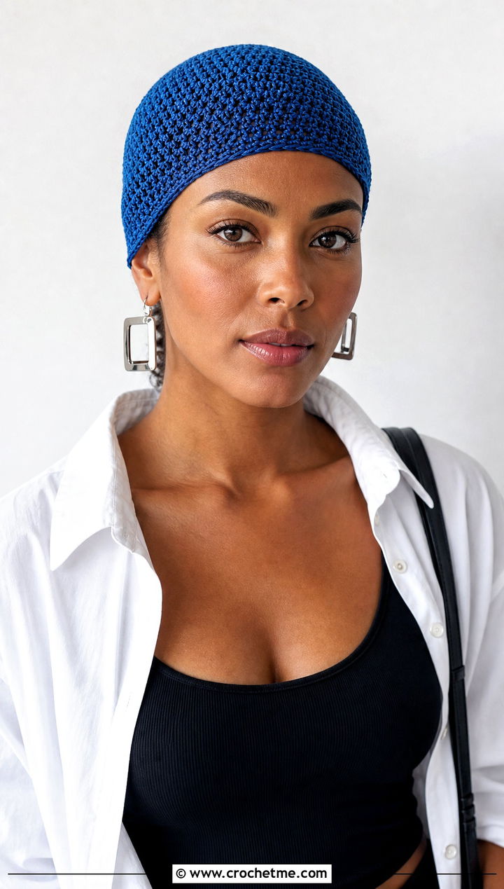 Crochet Skullcap With Oversized Shirt - 20 Best Crochet Hat outfit ideas