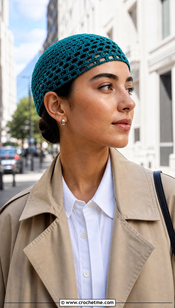 Crochet Skullcap With Trench Coat Outfit - 20 Easy Crochet Womens Hat outfit ideas