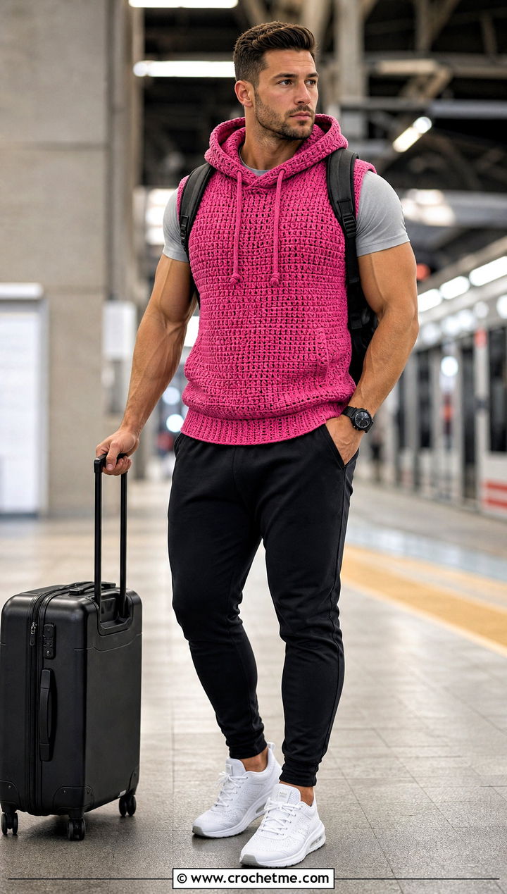Crochet Sleeveless Hoodie With Joggers - 25 crochet men's clothes and outfit ideas