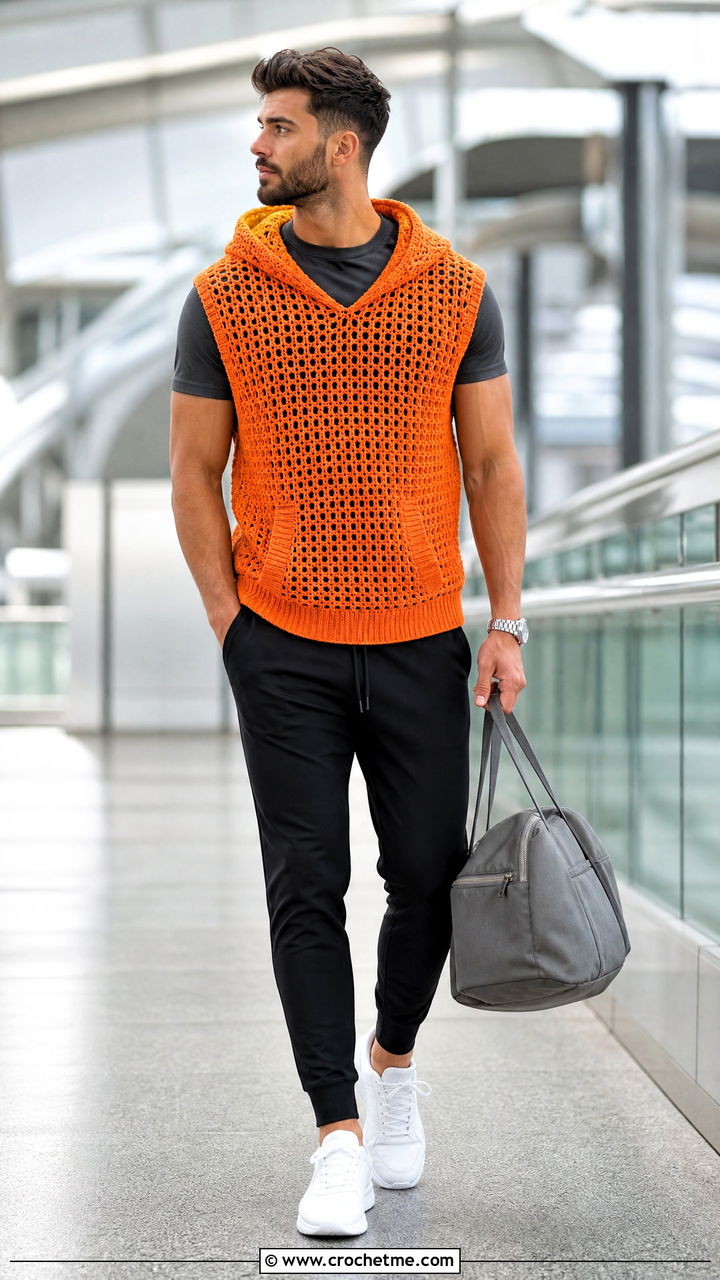 Crochet Sleeveless Hoodie With Joggers - 35 crochet outfits for men outfit ideas