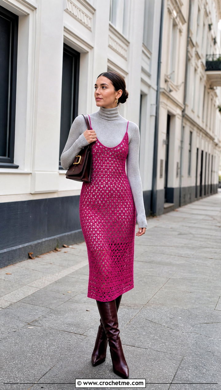 Crochet Slip Dress With A Fitted Turtleneck - 25 Simple Crochet Clothes and outfit ideas