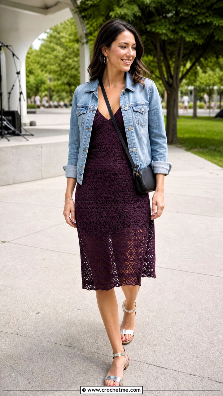 Crochet Slip Dress With Denim Jacket - 35 summer crochet clothes and outfit ideas