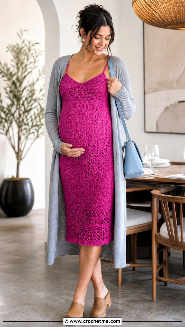 Crochet Slip Dress With Long Cardigan - 15 maternity crochet dress outfit ideas