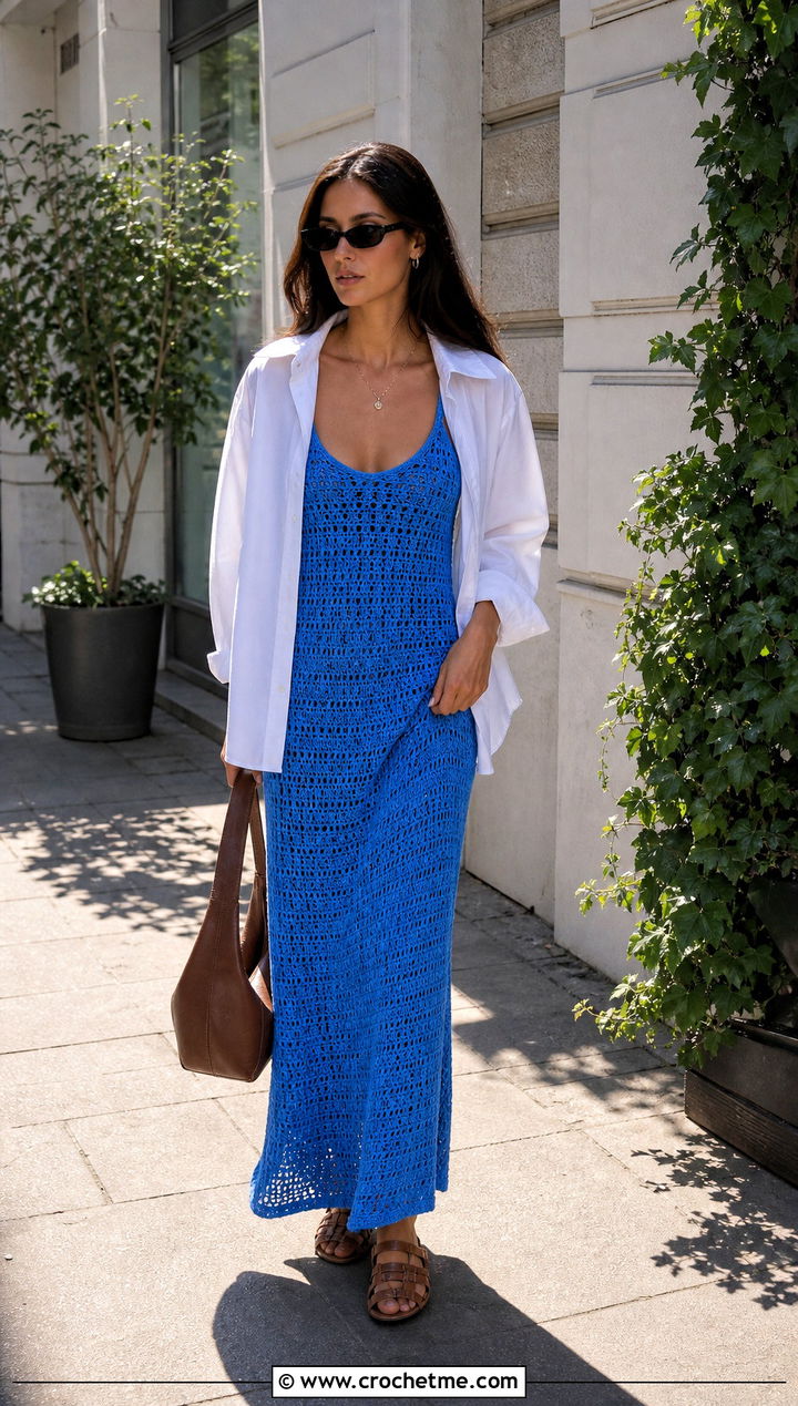 Crochet Slip Dress With Oversized Shirt - 15 Boho Hippie Crochet Dress outfit ideas