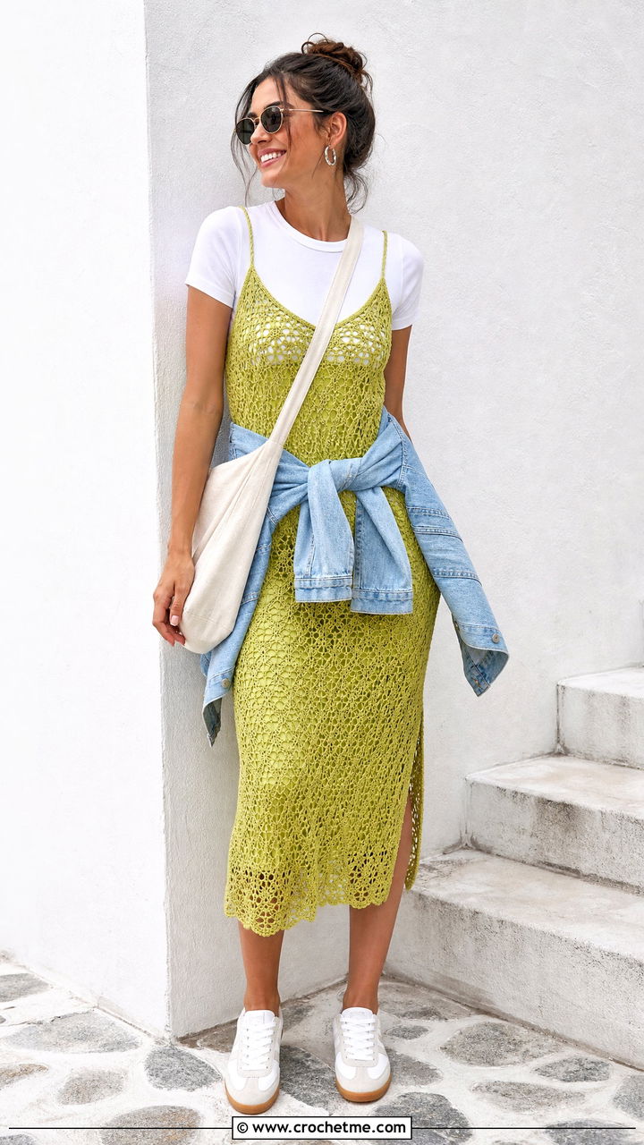 Crochet Slip Dress With T Shirt And Sneakers - 35 boho crochet clothes and outfit ideas