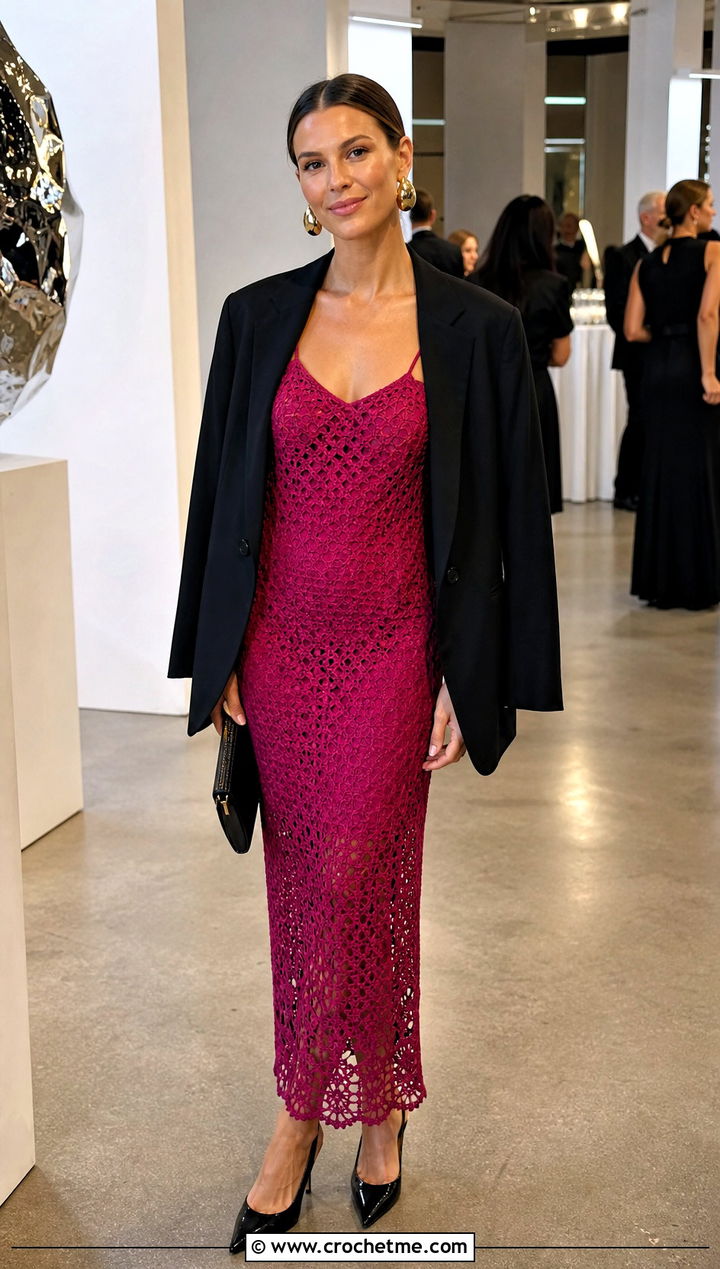 Crochet Slip Dress With Tailored Blazer - 30 unique crochet clothes and outfit ideas