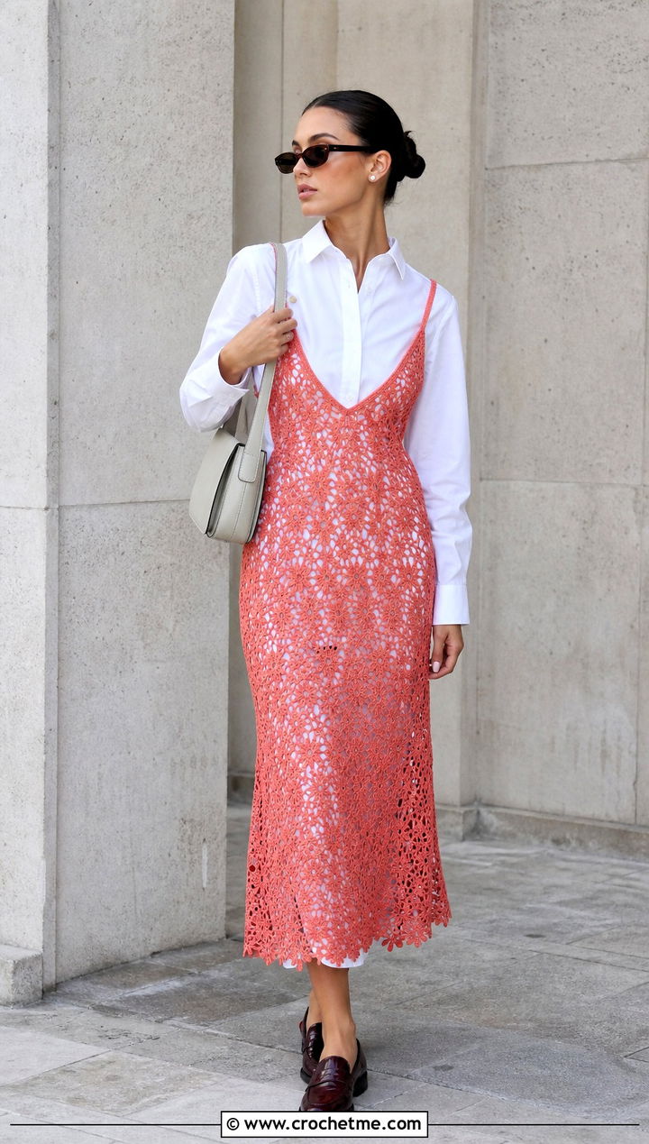 Crochet Slip Dress With White Shirt - 30 crochet for dresses outfit ideas