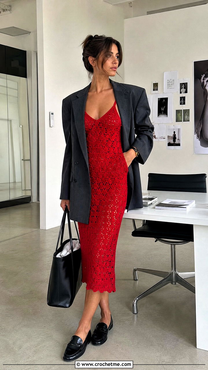 Crochet Slip Fairy Dress With Oversized Blazer - 35 Crochet Fairy Dress outfit ideas