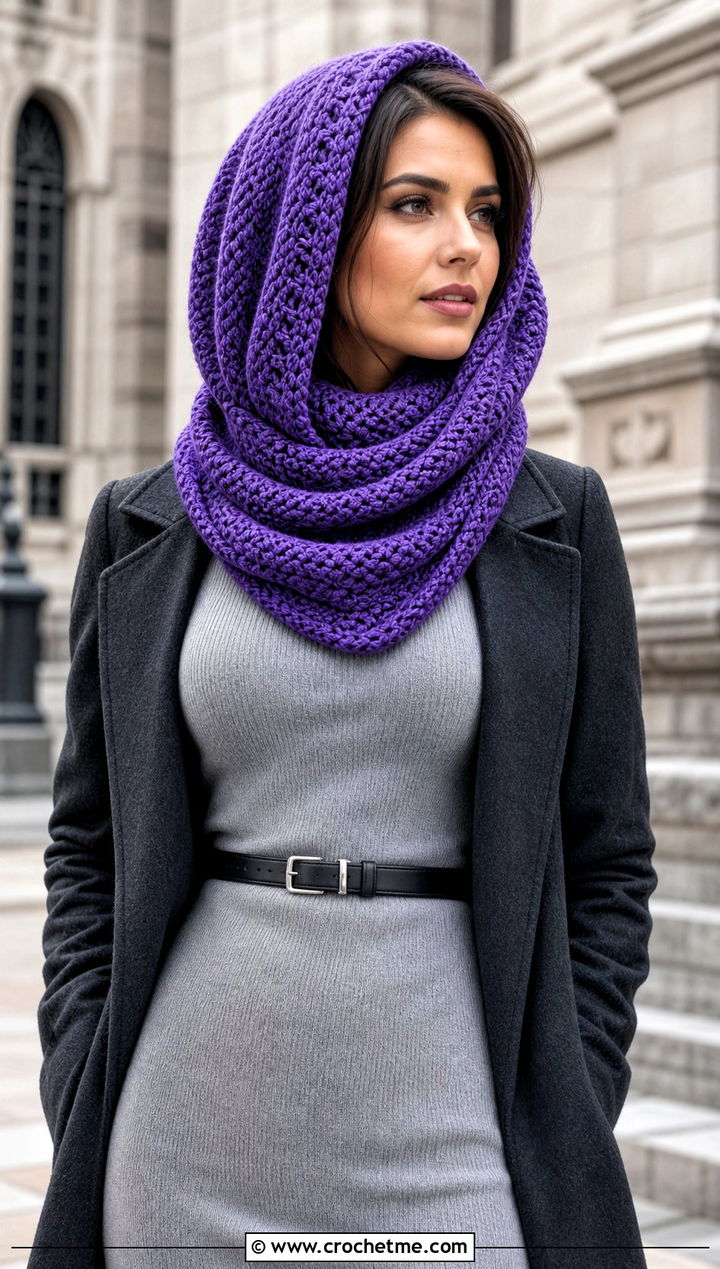 Crochet Snood Cowl Hat With Knit Dress - 25 crochet cowl hat outfit ideas