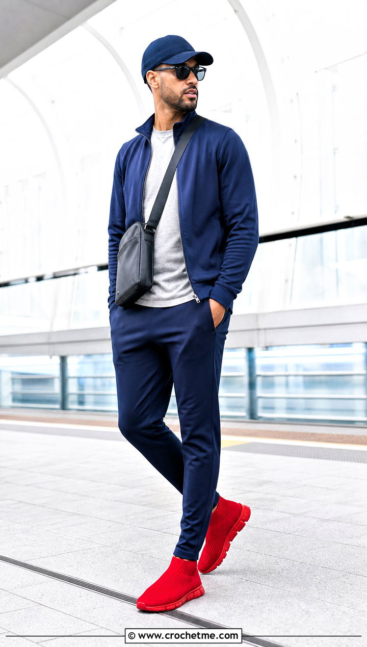 Crochet Sock Sneakers With A Tracksuit - 25 crochet shoes for men outfit ideas