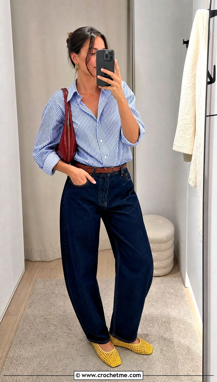 Crochet Square Toe Flats With Barrel Jeans - 25 women crochet shoes outfit ideas