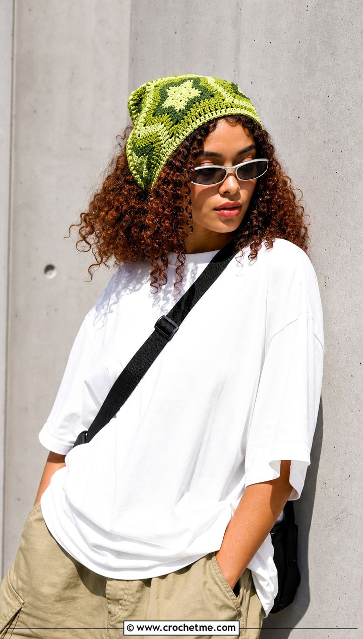 Crochet Star Bandana Headband With Cargo Pants - 25 crochet star headband outfit ideas