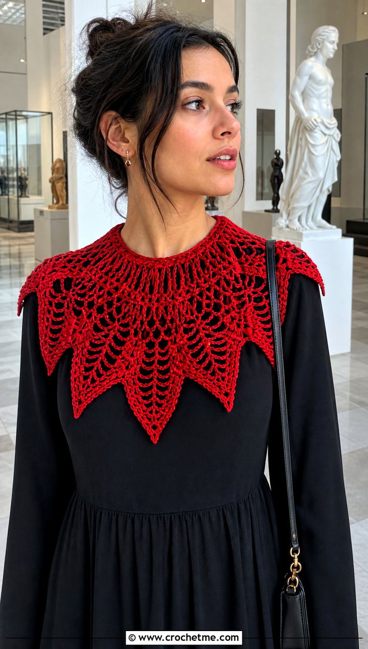Crochet Statement Collar With Black Midi Dress - 25 crochet witchy clothes and outfit ideas