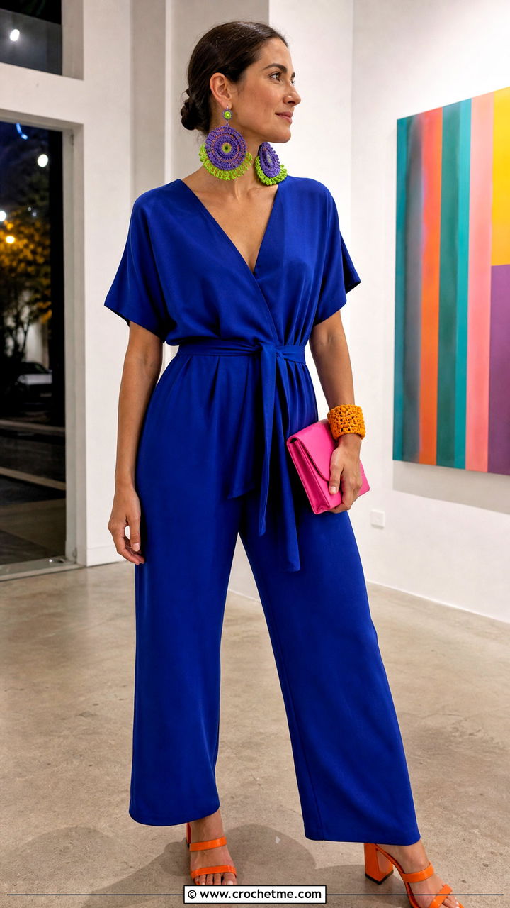 Crochet Statement Earrings With Belted Jumpsuit - 35 crochet clothing and accessories ideas