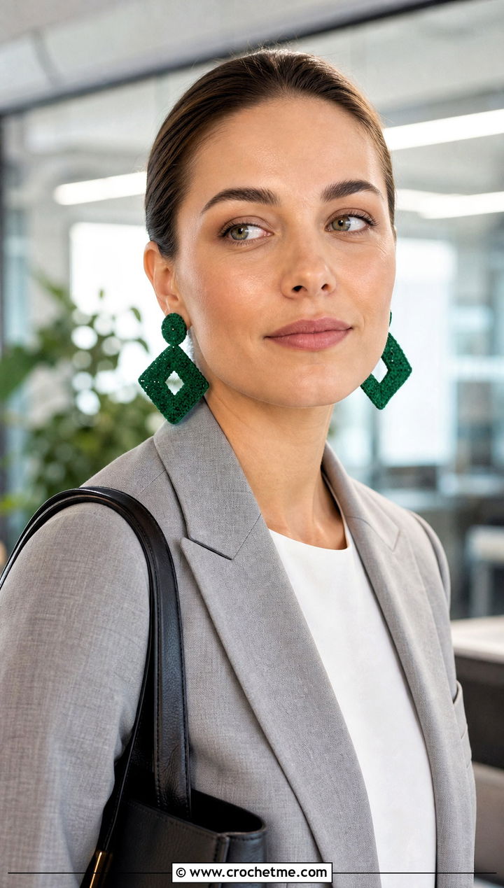 Crochet Statement Earrings With Tailored Suit - 25 Small Crochet Projects Clothes and outfit ideas