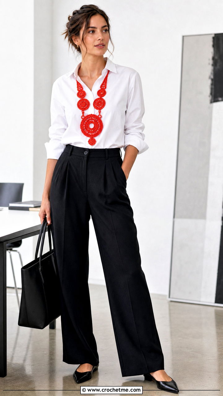 Crochet Statement Necklace With White Shirt - 35 crochet accessories outfit ideas