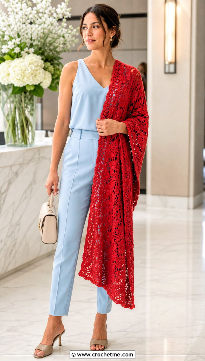 Crochet Stole Shawl With Matching Pants Set - 25 crochet for shawls outfit ideas