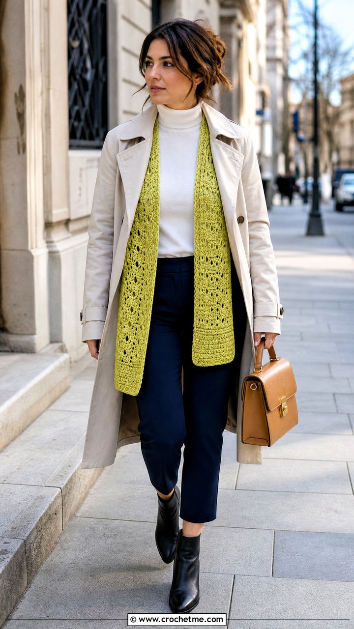 Crochet Stole With Trench Coat - 35 crochet shawls and wraps outfit ideas