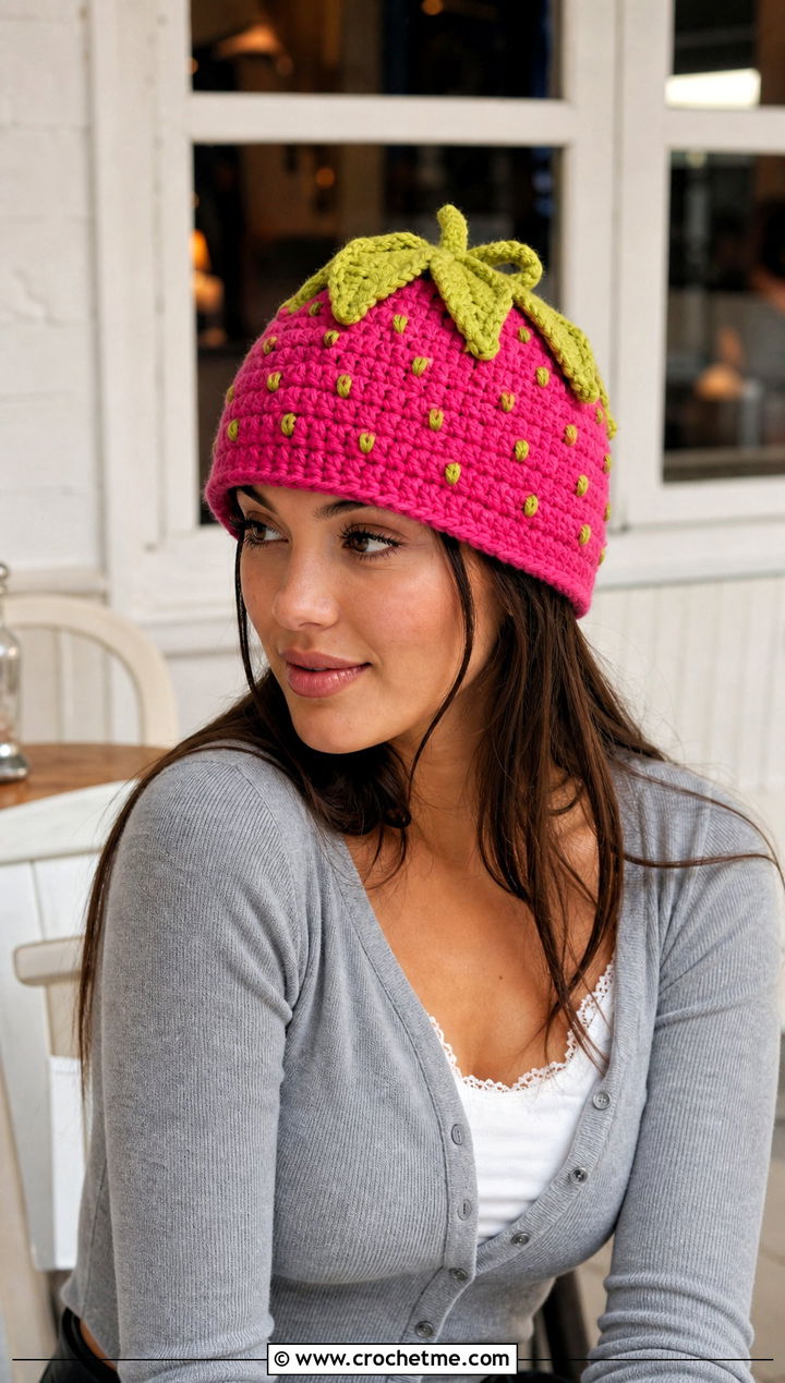 Crochet Strawberry Cap Hat With Cardigan Set - 20 Crochet Character Hat outfit ideas
