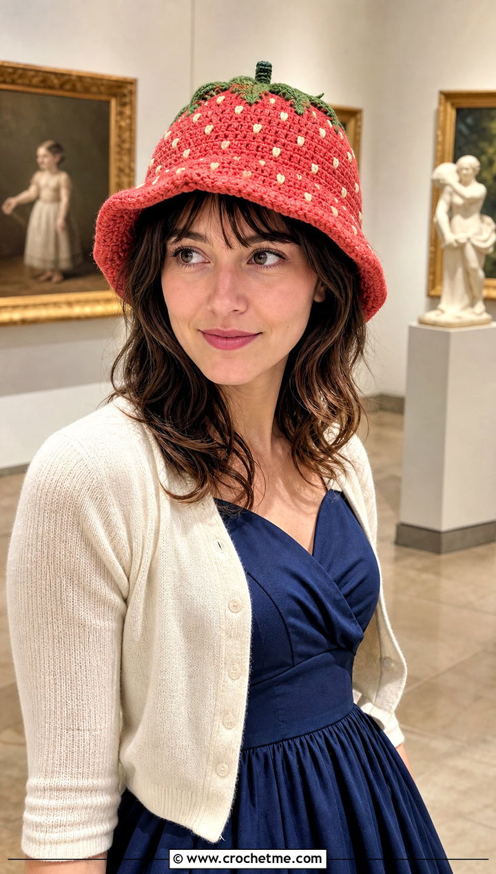 Crochet Strawberry Cloche Hat With Midi Dress - 30 crochet strawberry hat outfit ideas