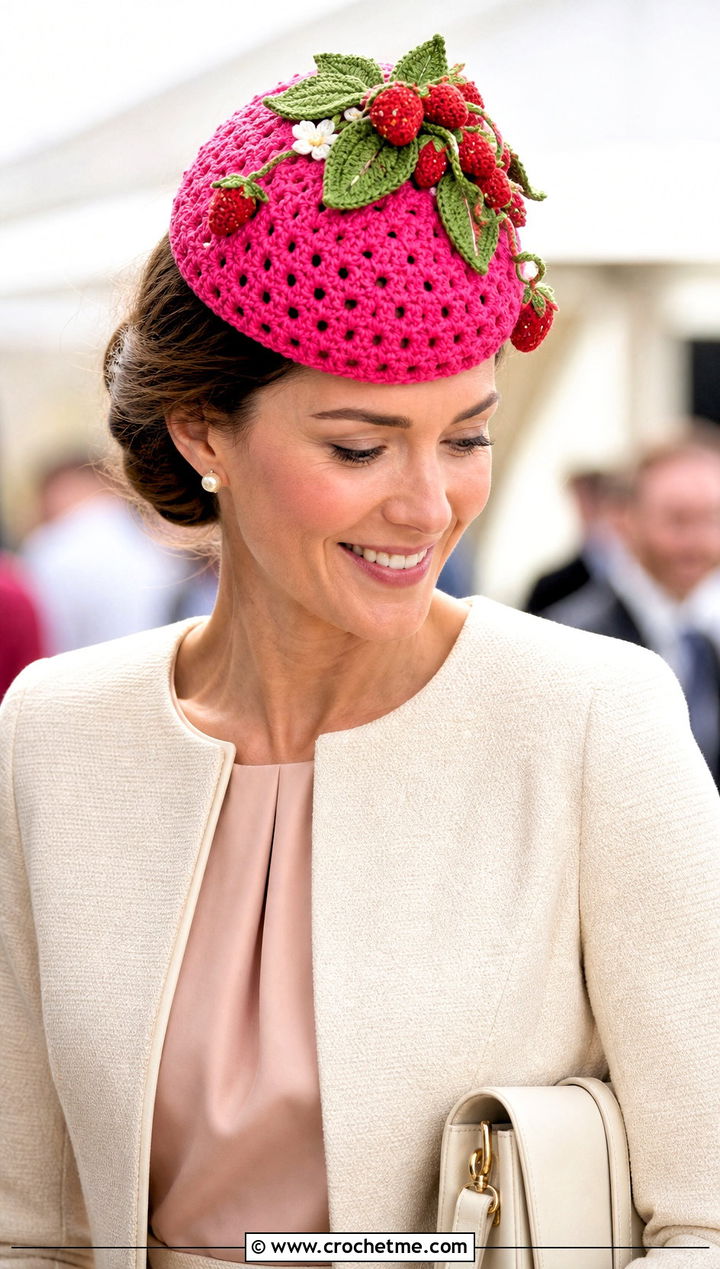 Crochet Strawberry Pillbox Hat With Skirt Suit - 30 crochet strawberry hat outfit ideas