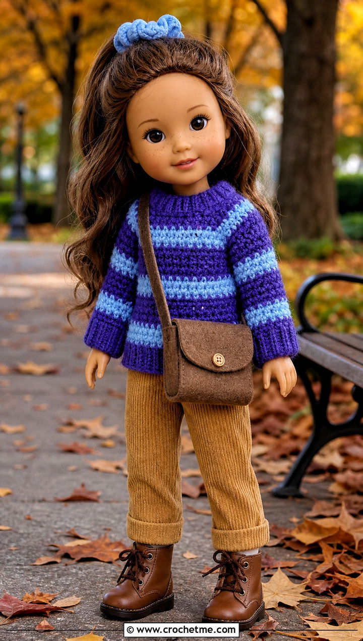 Crochet Striped Sweater With Corduroy Pants - 15 Crochet Wellie Wishers Doll Clothes and outfit ideas