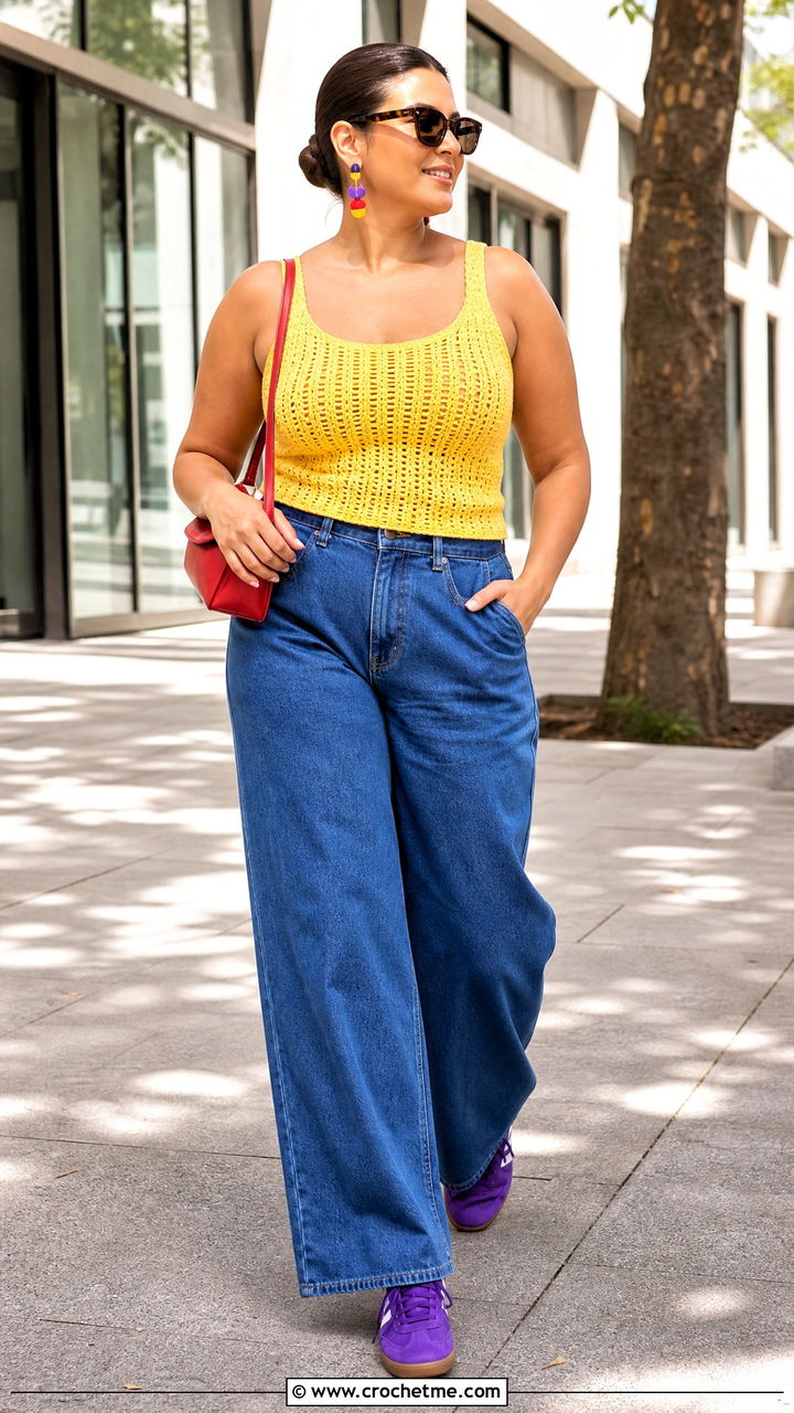 Crochet Summer Tank Top With Wide Leg Jeans - 35 crochet summer tops outfit ideas